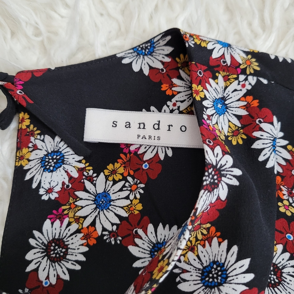 Sandro Paris Rony Silk Floral Dress Sz 1 - Picture 3 of 12